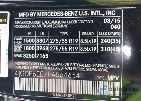 2015 Mercedes-Benz Gl 450 4Matic from USA, damaged, VIN 4JGDF6EE7FA564654
